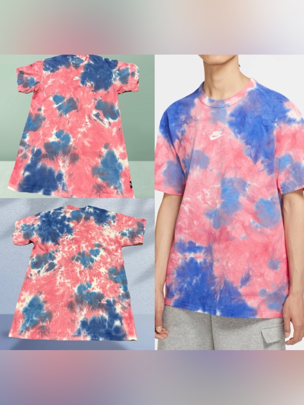 Nike Pink and Blue Tie-Dye Short Sleeve Tee M